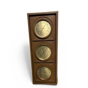 Wooden Triple Weather Station Wall Decor in Brown and Gold